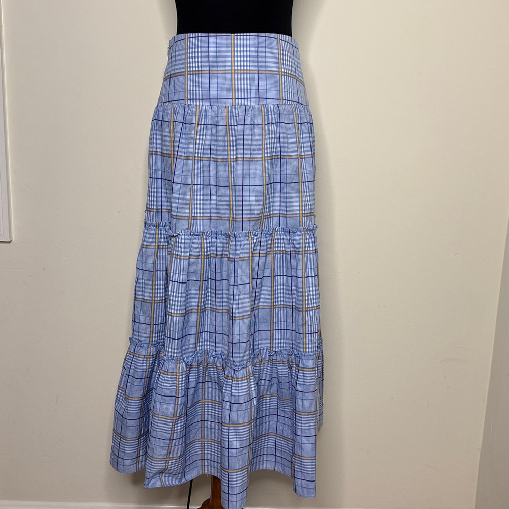 SHOSHANNA Light Blue Plaid Maxi Skirt 0 - Picture 9 of 11